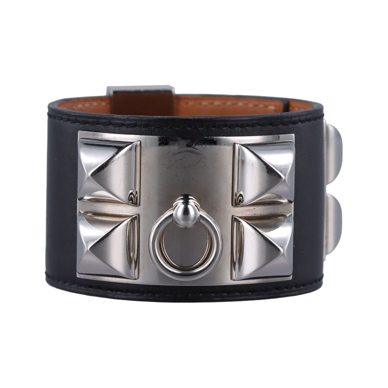 Hermes Collier de Chien Black Silver Leather S SI Bracelet