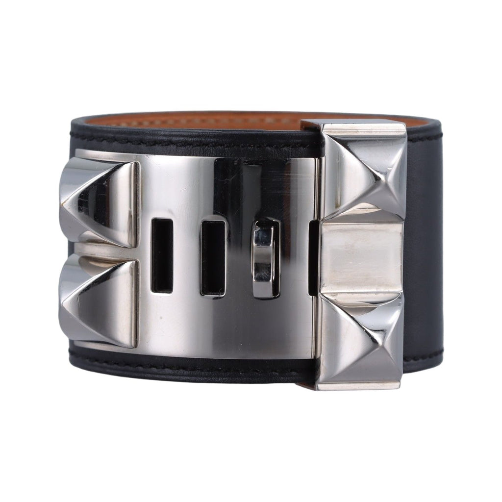 Hermes Collier de Chien Black Silver Leather S SI Bracelet — view 2