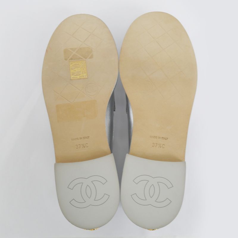 Chanel CC Logo Leather Loafers Silver Gold Hardware 37 1 2 — view 8
