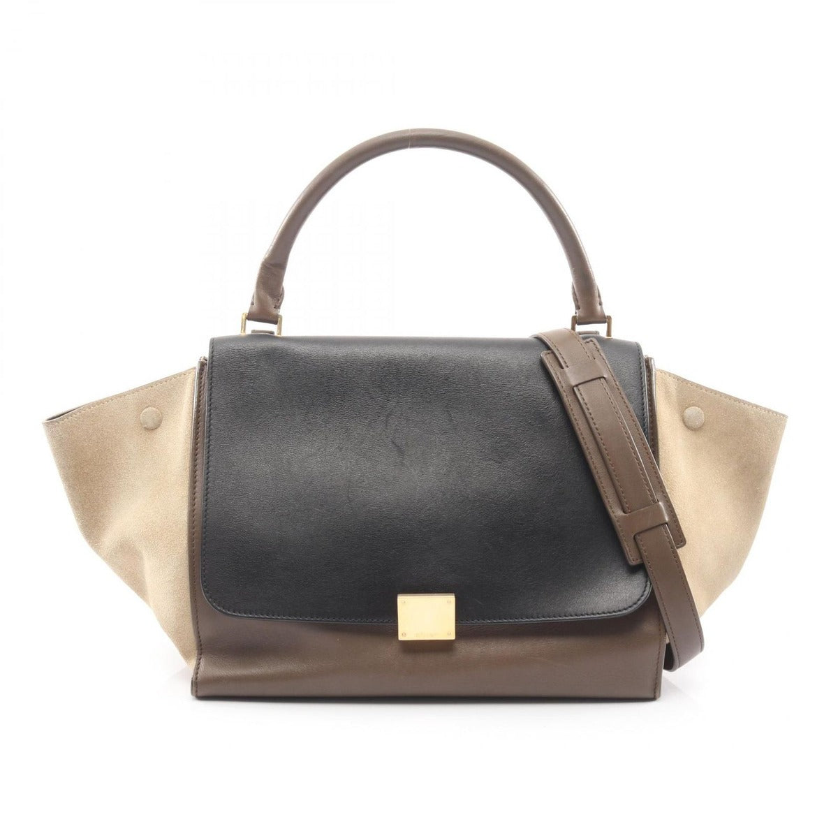 Celine Handbag Trapeze Black Beige Brown Leather