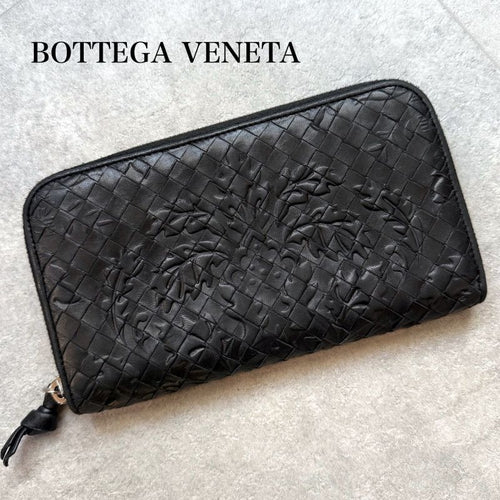 Bottega Veneta Intrecciato Round Zipper Long Wallet Embossed Leather