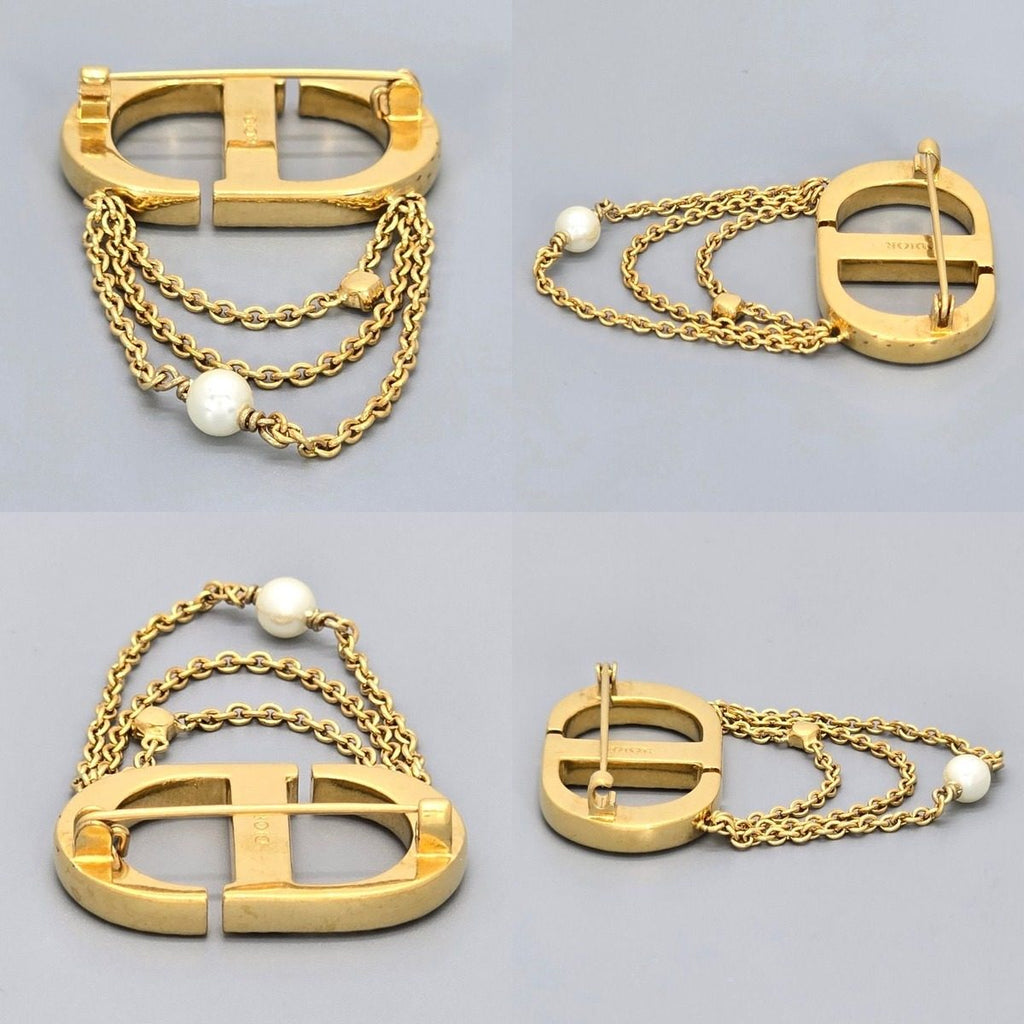 Dior Petit CD Brooch When Worn 5.5 cm Crystal Resin Pearl Gold — view 6