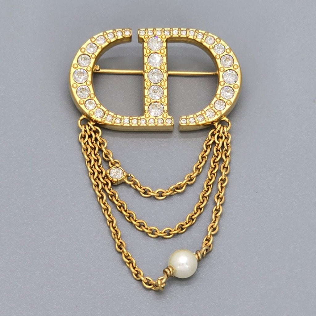 Dior Petit CD Brooch When Worn 5.5 cm Crystal Resin Pearl Gold