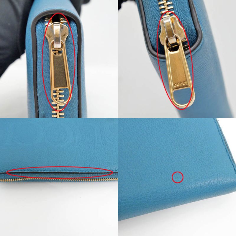 Gucci Logo Zip Around Wallet Blue Long Leather — view 9