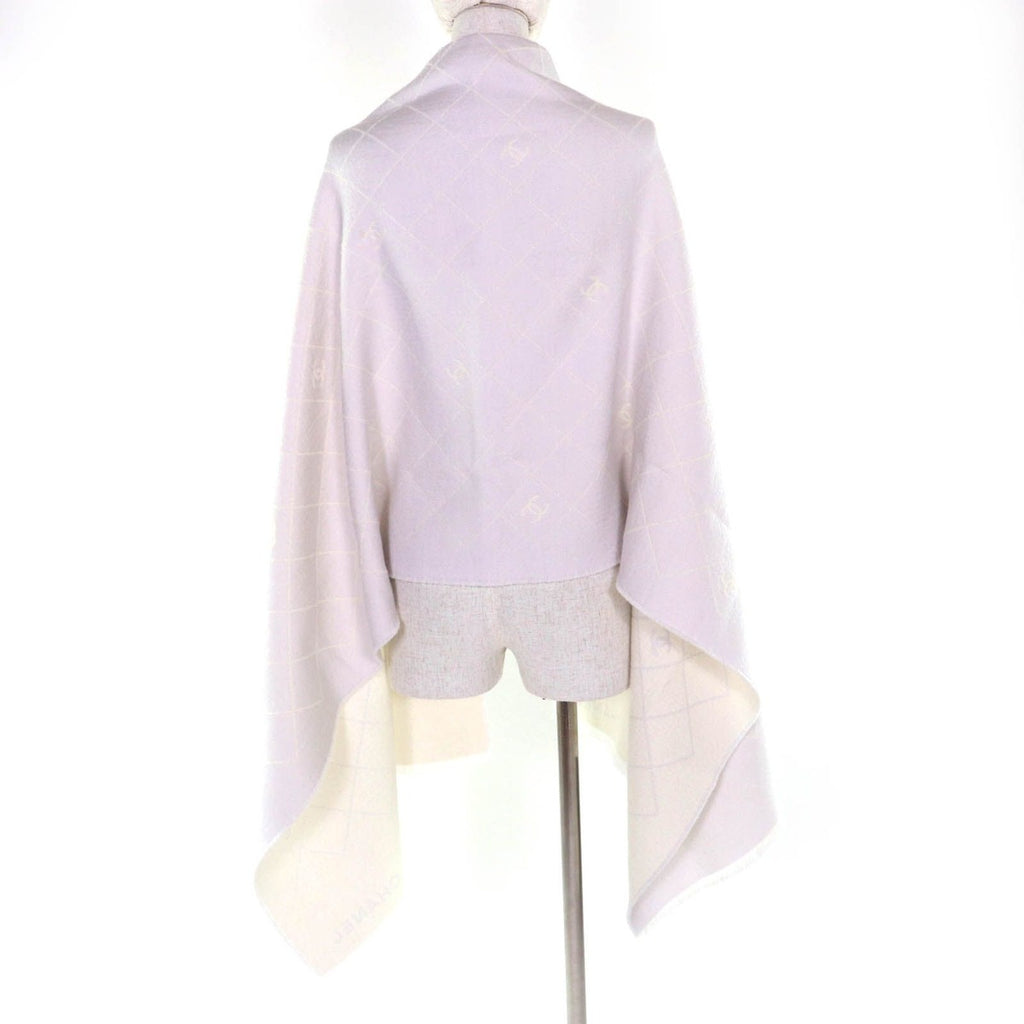 Chanel Coco Mark Quilted Design With Fringe Wool Large Shawl Gray — view 4