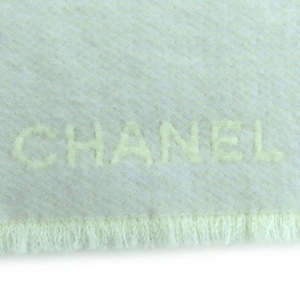 Chanel Coco Mark Quilted Design With Fringe Wool Large Shawl Gray — view 8