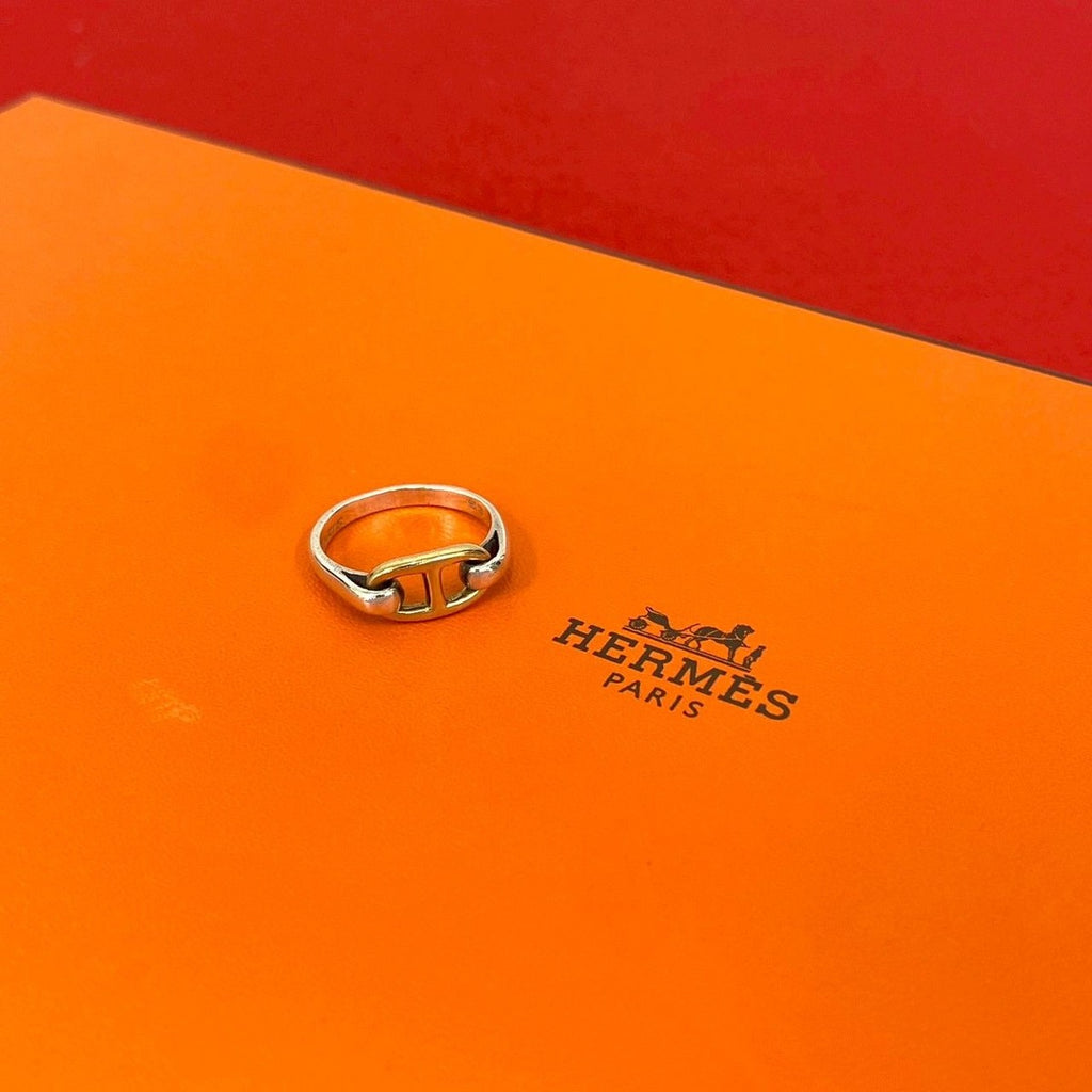 Hermes Chaine D'ancre Ring Vintage 18K Gold Silver X