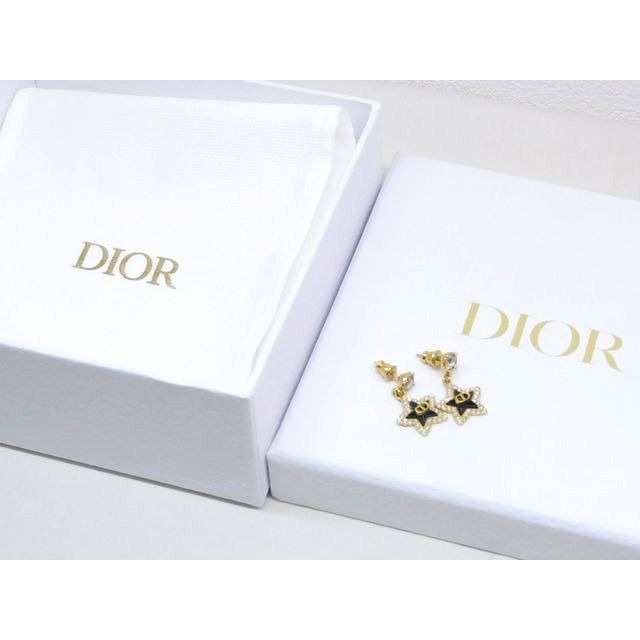 Dior List Earrings Petit CD Lucky Baroque Logo Star Gold Black — view 4