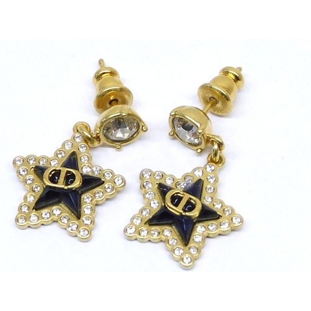Dior List Earrings Petit CD Lucky Baroque Logo Star Gold Black