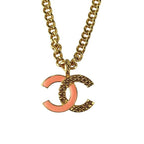 Chanel Necklace Coco Mark Gold Pink Metal Super