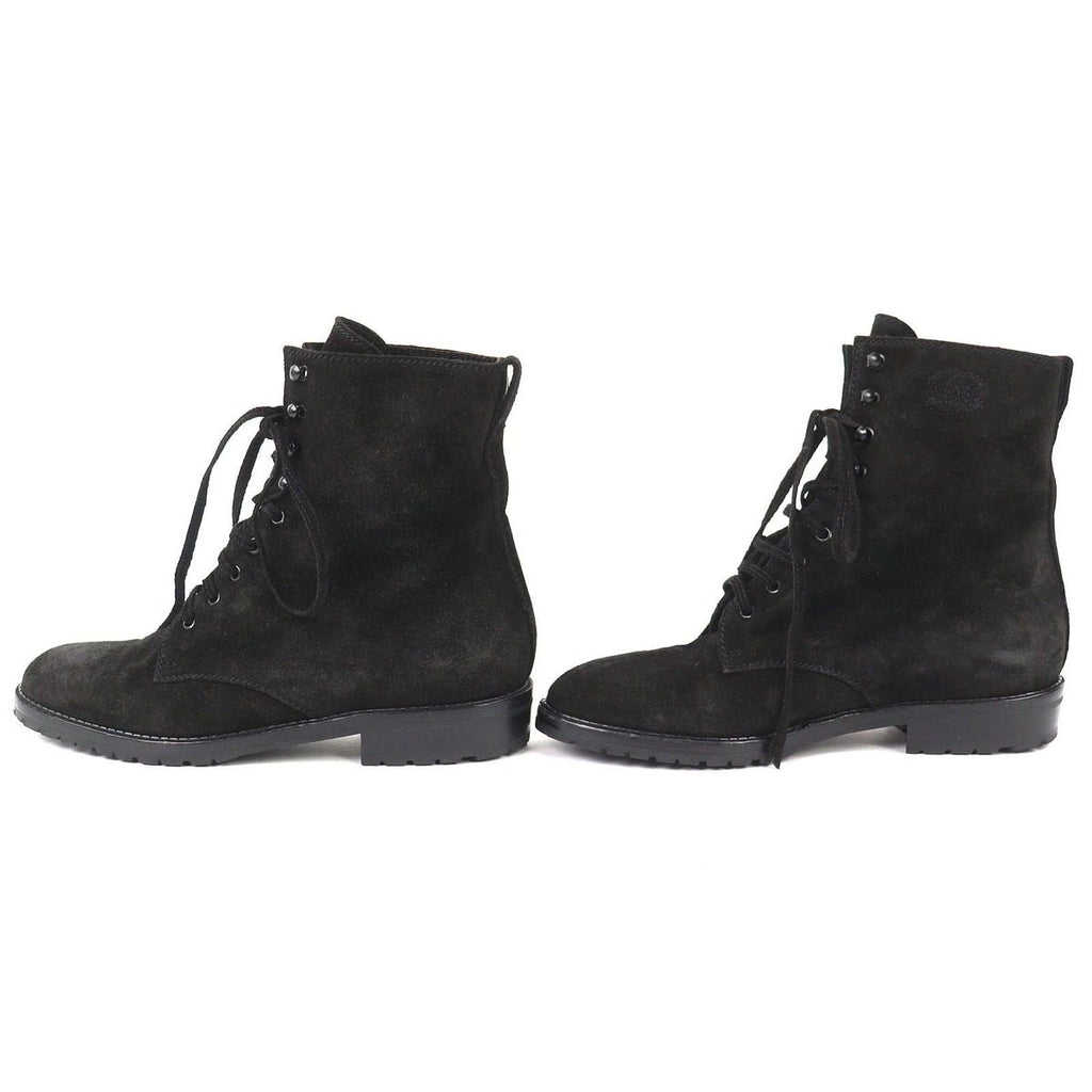 Chanel Vintage CC Logo Stitch Suede Leather Lace Up Short Boots Black 36 — view 2