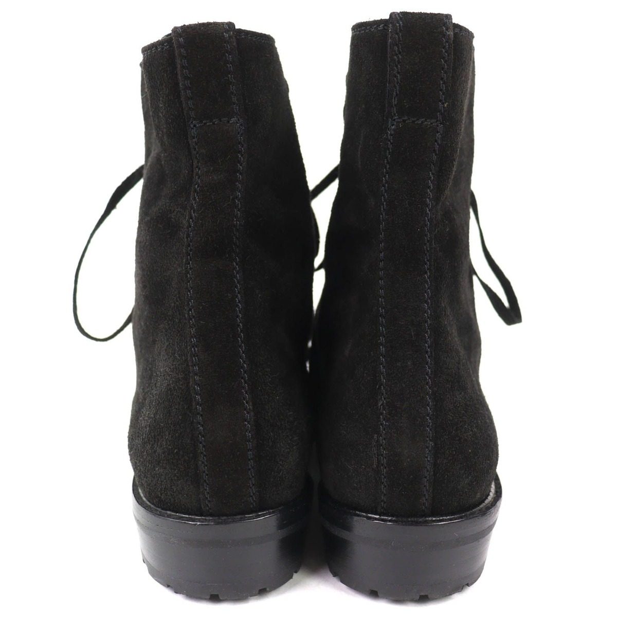 Chanel Vintage CC Logo Stitch Suede Leather Lace Up Short Boots Black 36 — view 4