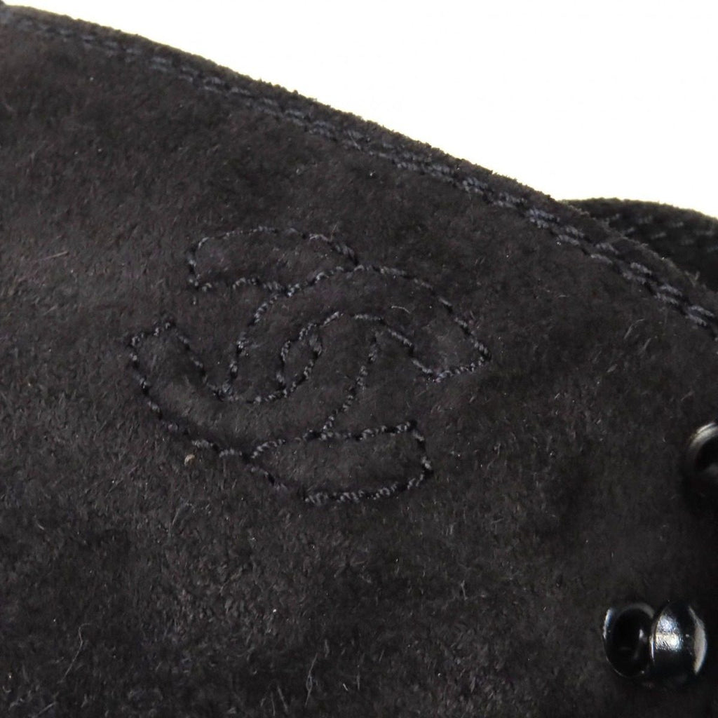 Chanel Vintage CC Logo Stitch Suede Leather Lace Up Short Boots Black 36 — view 7