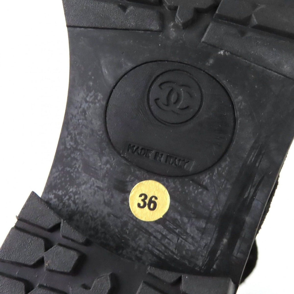 Chanel Vintage CC Logo Stitch Suede Leather Lace Up Short Boots Black 36 — view 9