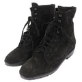Chanel Vintage CC Logo Stitch Suede Leather Lace Up Short Boots Black 36