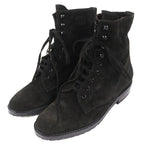 Chanel Vintage CC Logo Stitch Suede Leather Lace Up Short Boots Black 36