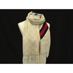 Gucci Muffler Sherry Line Ivory 100% Wool GG Pattern Scarf — view 3