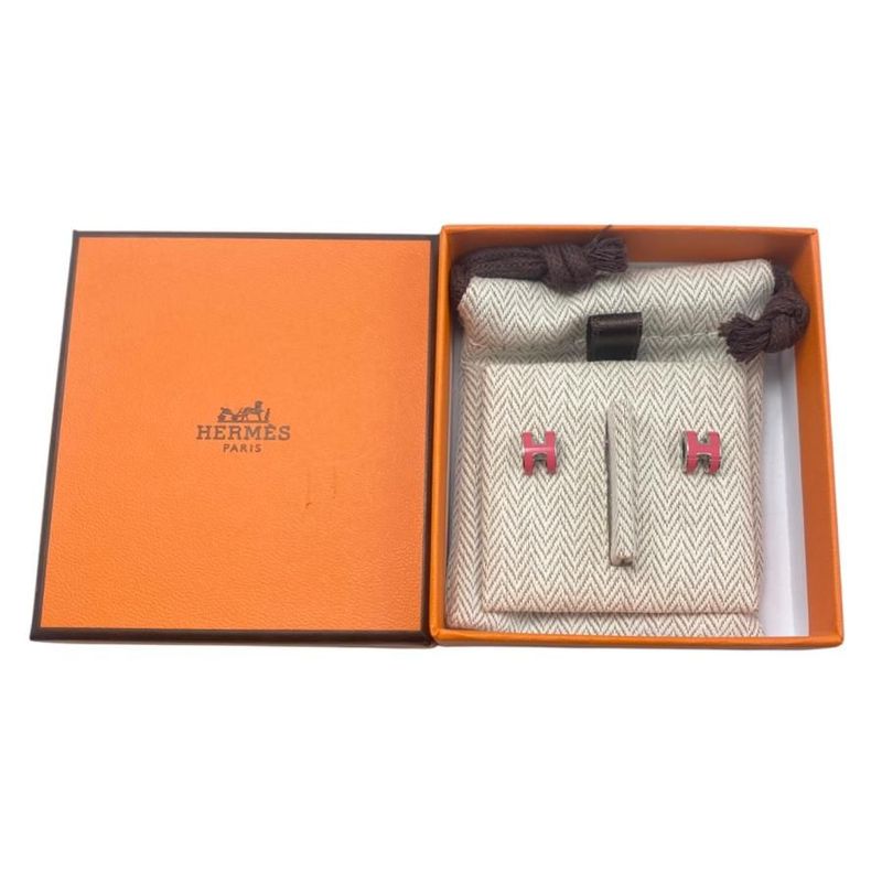Hermes Earrings Pop Ashe Mini H Logo Rose Tropic Pink Silver — view 8