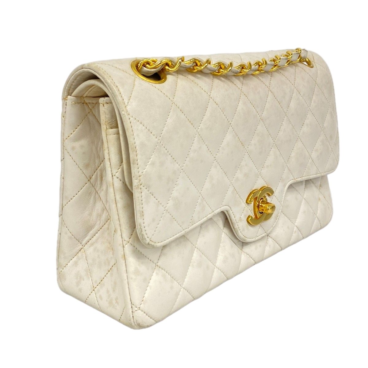 Chanel Shoulder Bag Quilted Lambskin White Gold — view 2