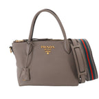 Prada 2-Way Leather Gray Gold Shoulder