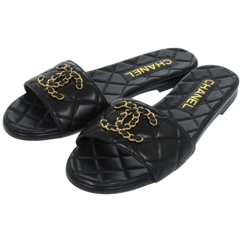 Chanel CC Logo Quilted Leather Black Mule