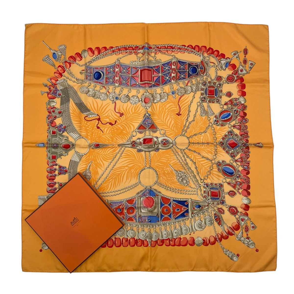 Hermes Silk Scarf Terres Precieuses Precious Places Orange Box