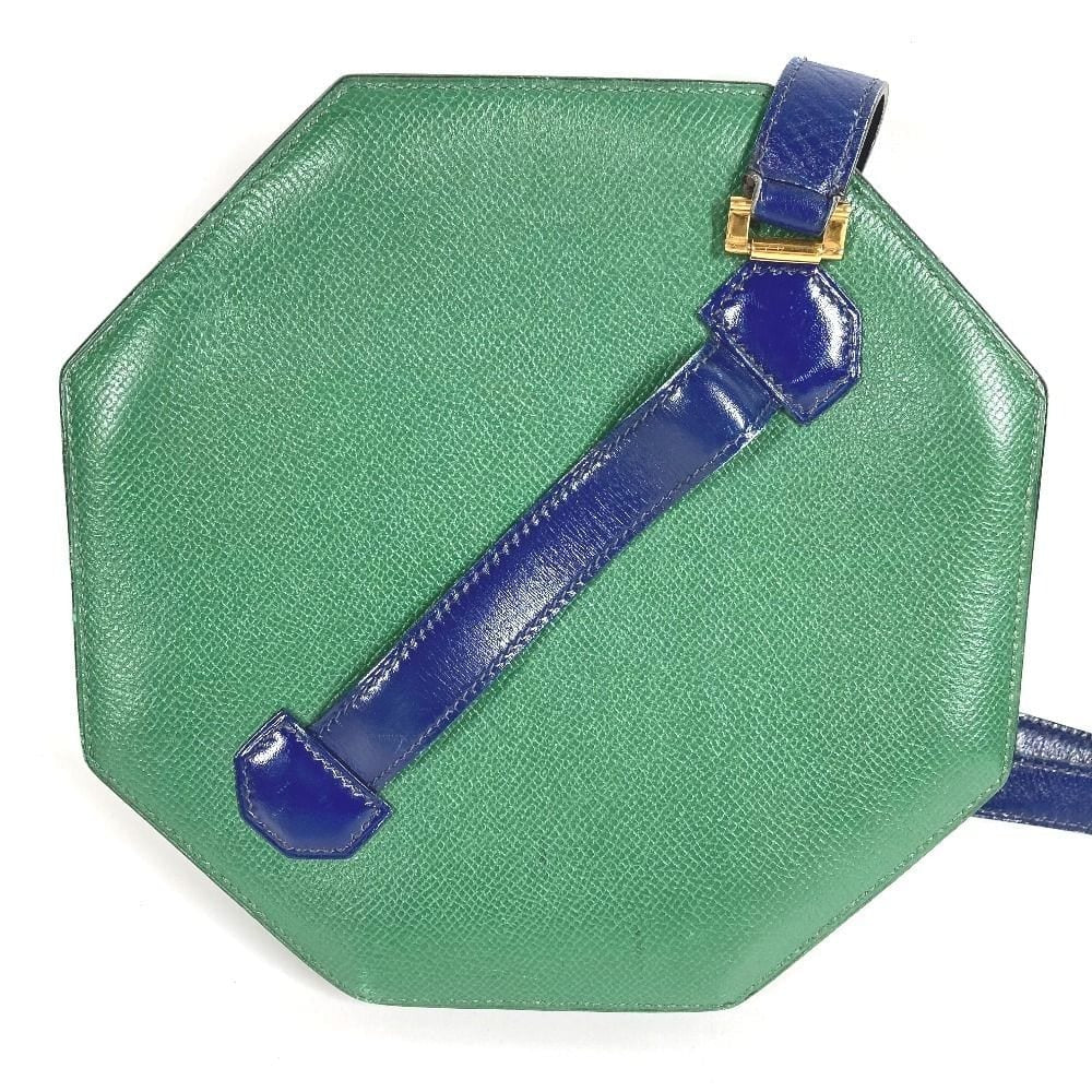 Hermes Shoulder Bag Bandoneon Leather Green Blue