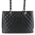 Chanel Tote Bag Grand Shopping GST Quilted Caviar Leather Black Silver Hardware Chain 14 Coco