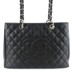 Chanel Tote Bag Grand Shopping GST Quilted Caviar Leather Black Silver Hardware Chain 14 Coco