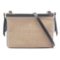 Prada Shoulder Bag Logo Jacquard Beige Black Canvas Leather
