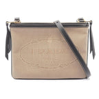Prada Shoulder Bag Logo Jacquard Beige Black Canvas Leather