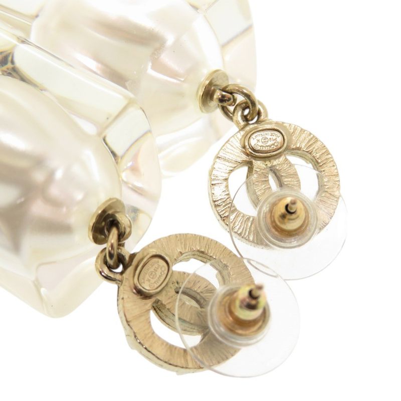 Chanel Coco Mark Faux Pearl Plastic Stone Gold Earrings 0563 — view 6