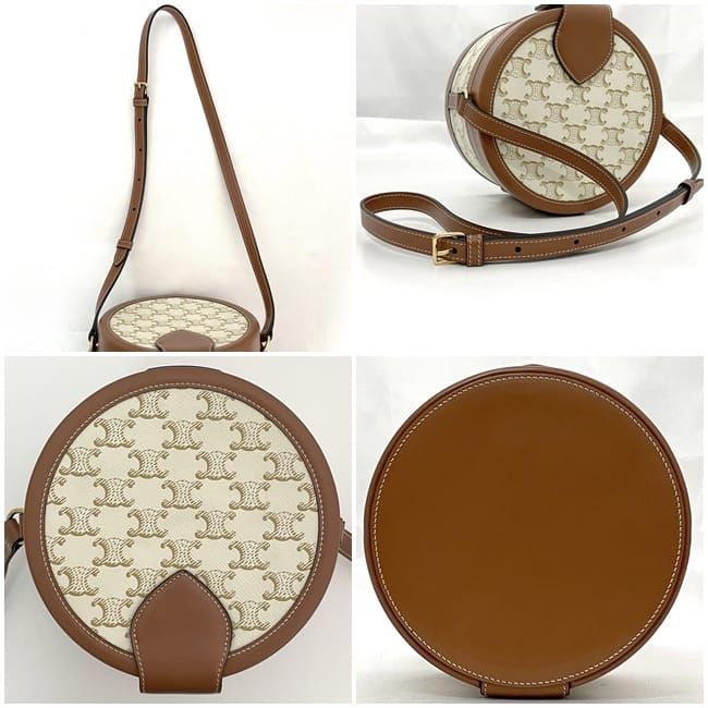 Celine Shoulder Bag Tambour White Brown Triomphe — view 3