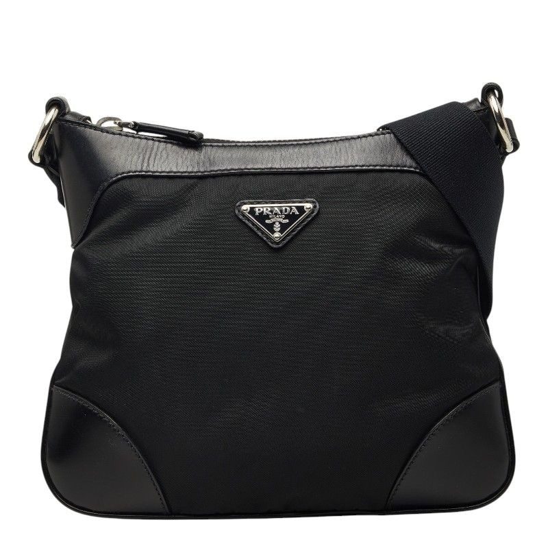 Prada Tessuto Crossbody Shoulder Bag Black Nylon Leather