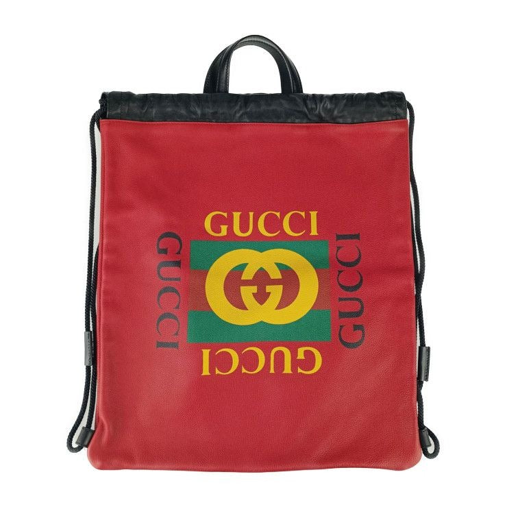 Gucci Backpack Daypack Print Drawstring Ring Hibisca Scuffed Leather