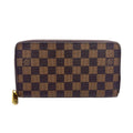 Louis Vuitton Zippy Organizer Damier Ebene Leather Brown Round Wallet Gold
