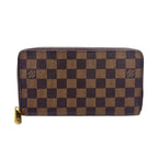 Louis Vuitton Zippy Organizer Damier Ebene Leather Brown Round Wallet Gold