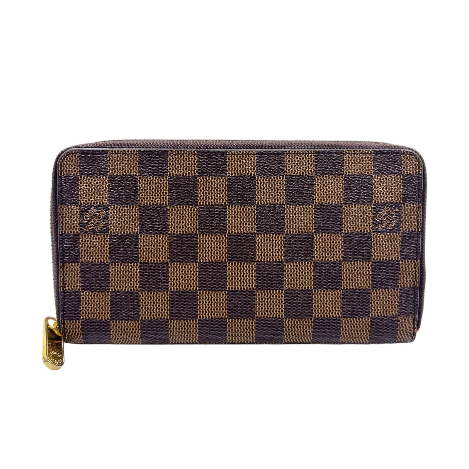 Louis Vuitton Zippy Organizer Damier Ebene Leather Brown Round Wallet Gold