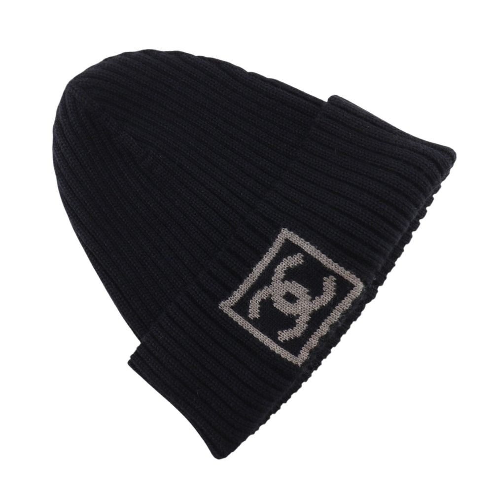 Chanel CC Logo Sports Line Wool Silk Black Hats