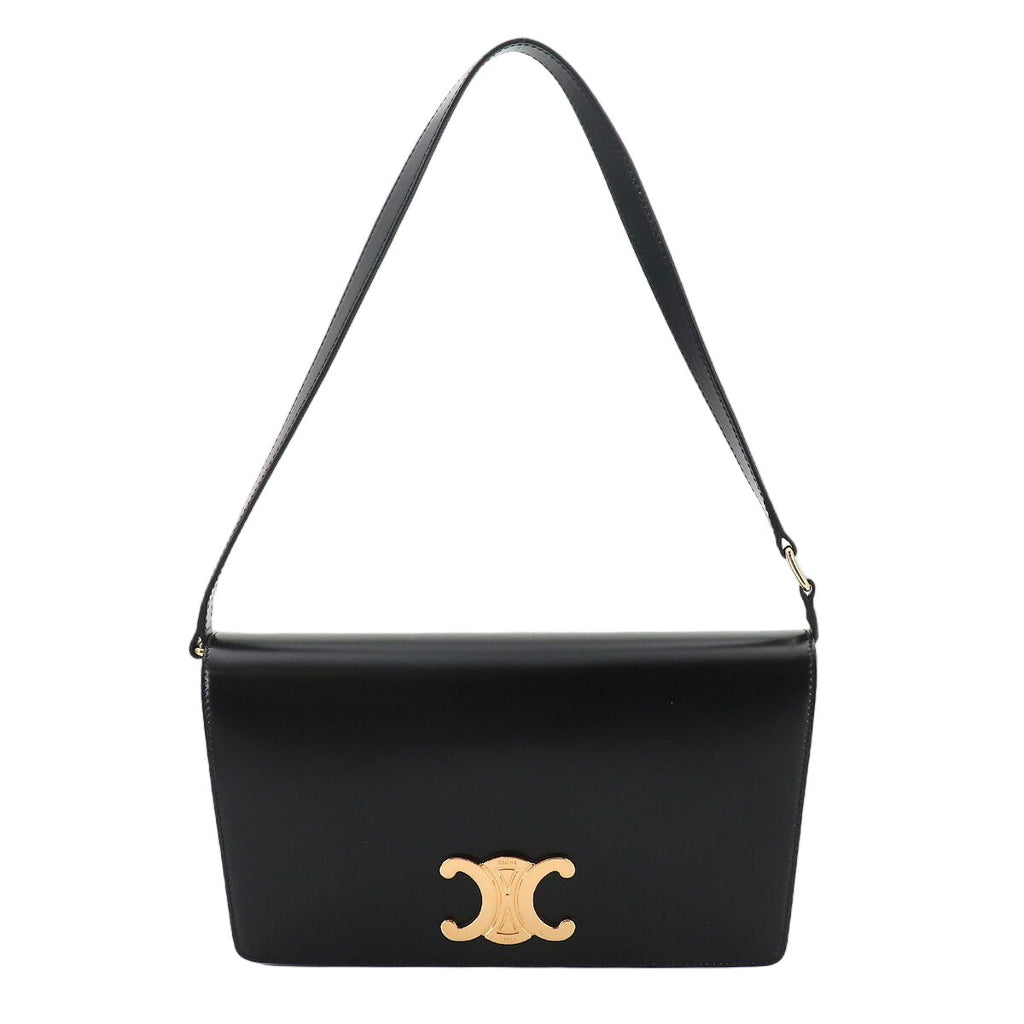 Celine Triomphe Trapeze 2-Way Shoulder Clutch Leather Black