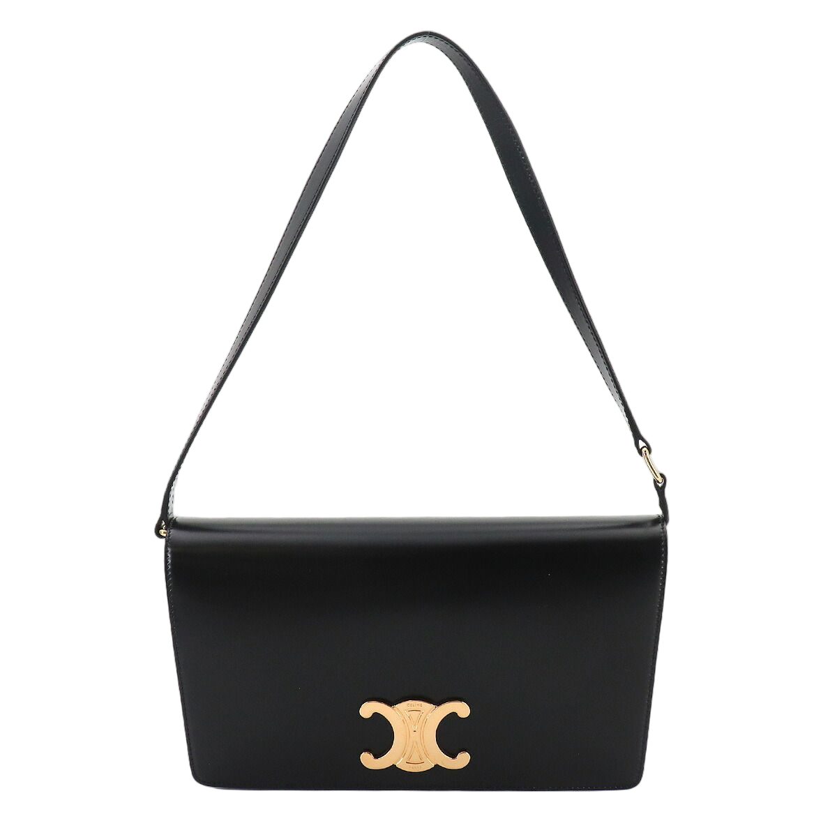 Celine Triomphe Trapeze 2-Way Shoulder Clutch Leather Black
