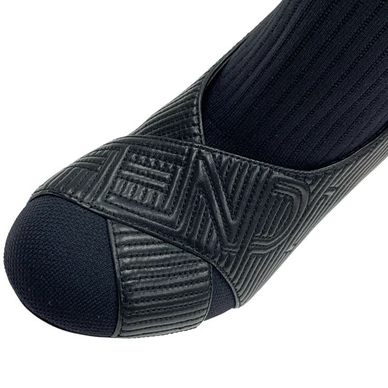 Fendi Rococo Boots Short Shoes Fabric Leather Black White Logo Sock — view 9