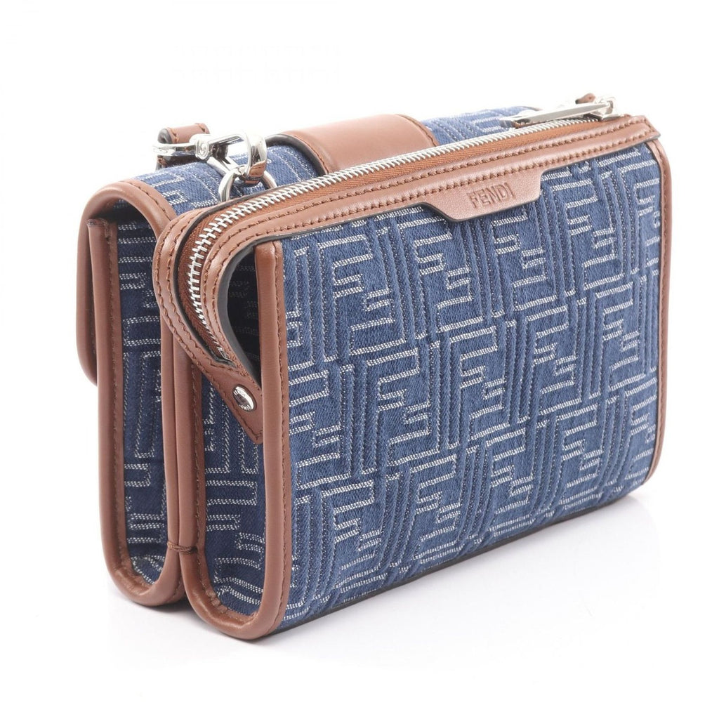 Fendi Shoulder Bag Double Baguette Zucca Denim Blue Canvas — view 2