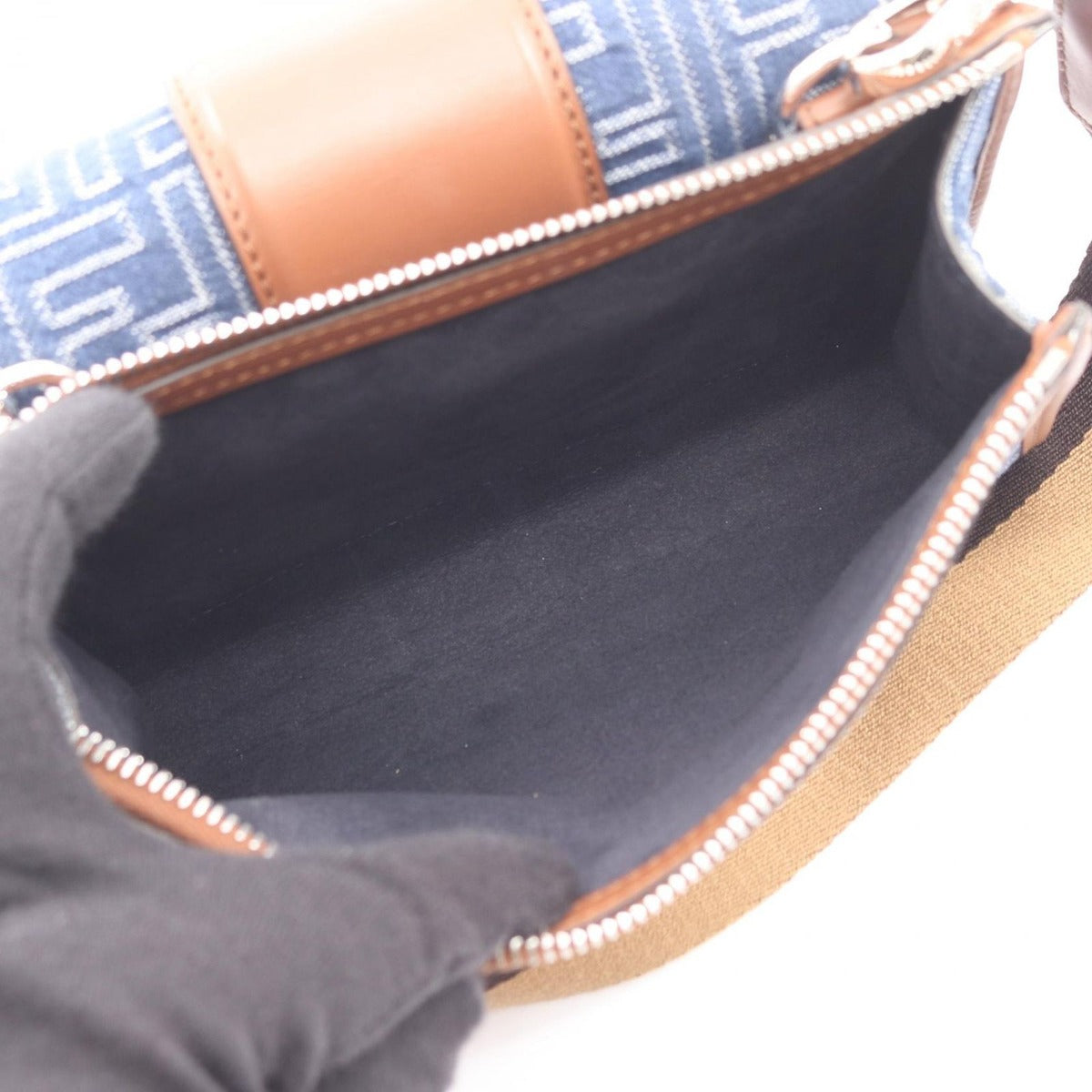 Fendi Shoulder Bag Double Baguette Zucca Denim Blue Canvas — view 4