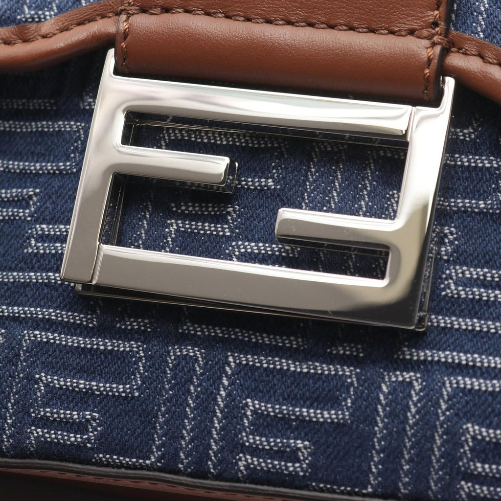 Fendi Shoulder Bag Double Baguette Zucca Denim Blue Canvas — view 7