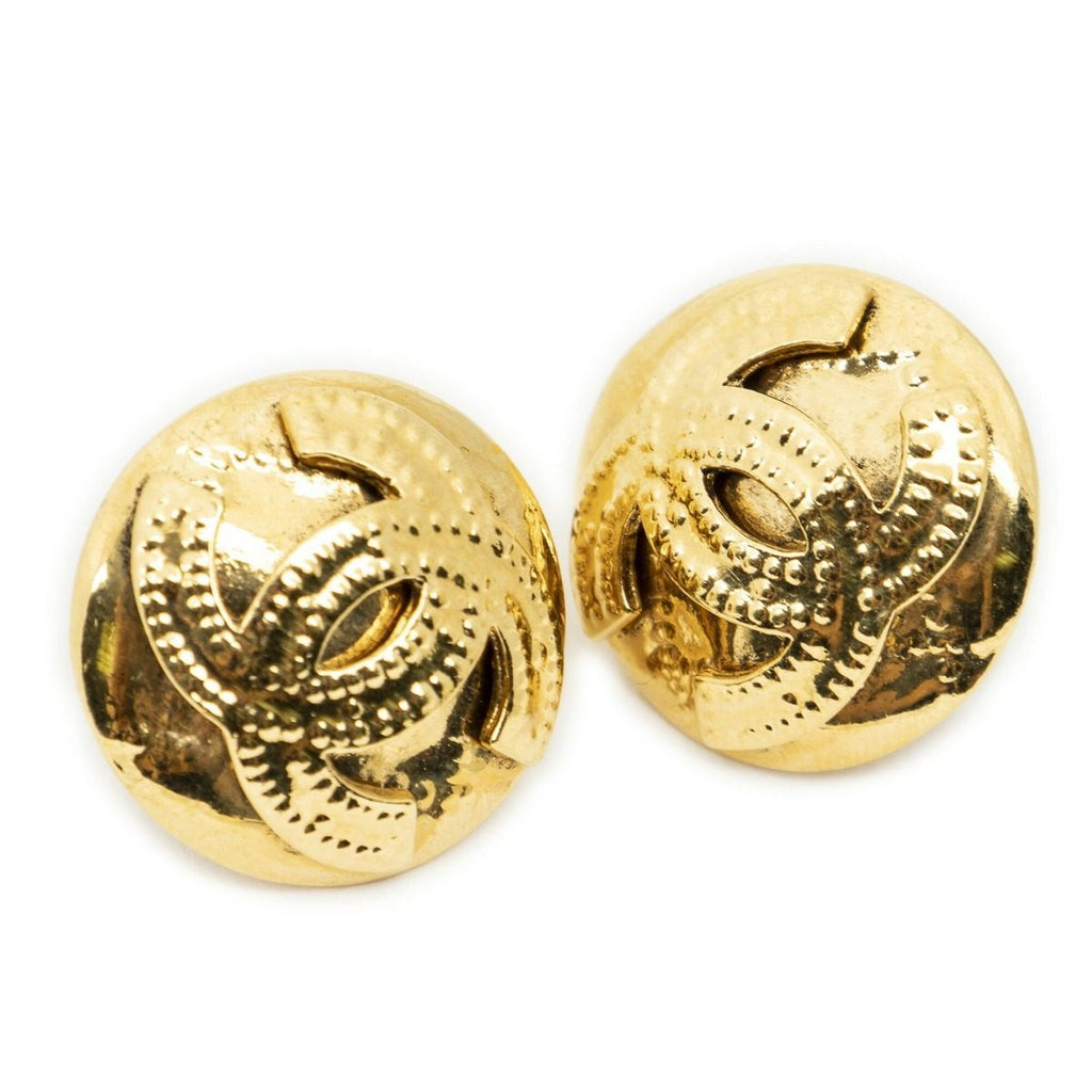 Chanel CC Logo Round Clip Type Earrings Gold Plated