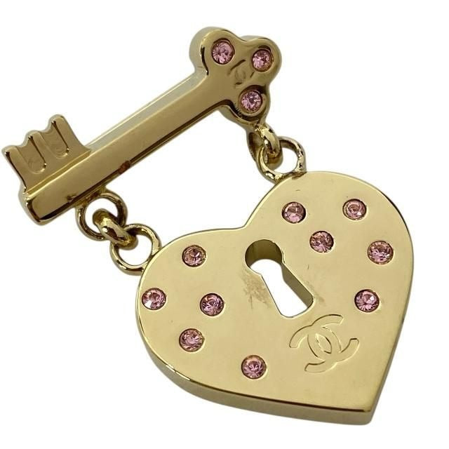 Chanel Brooch Coco Mark Heart Key Color Stone Pink Gold 02