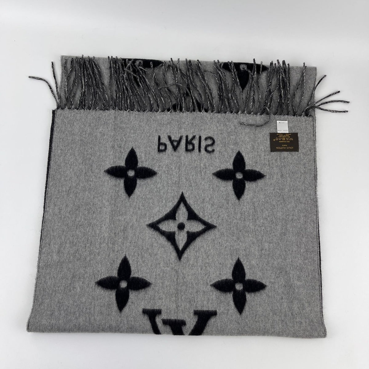 Louis Vuitton Scarf Reykjavik Cashmere Black Gray Vintage — view 5
