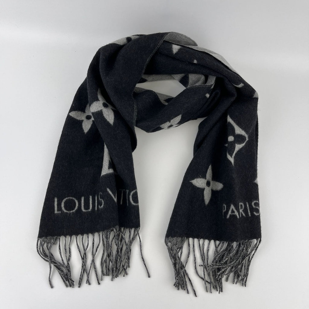 Louis Vuitton Scarf Reykjavik Cashmere Black Gray Vintage
