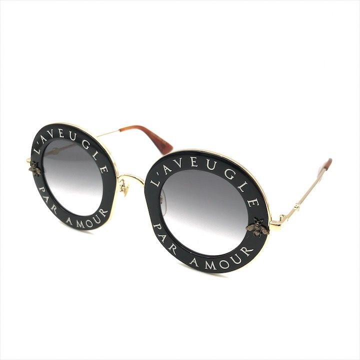 Gucci L'aveugle Paramor Round Frame Sunglasses Eyewear Gold Black — view 2